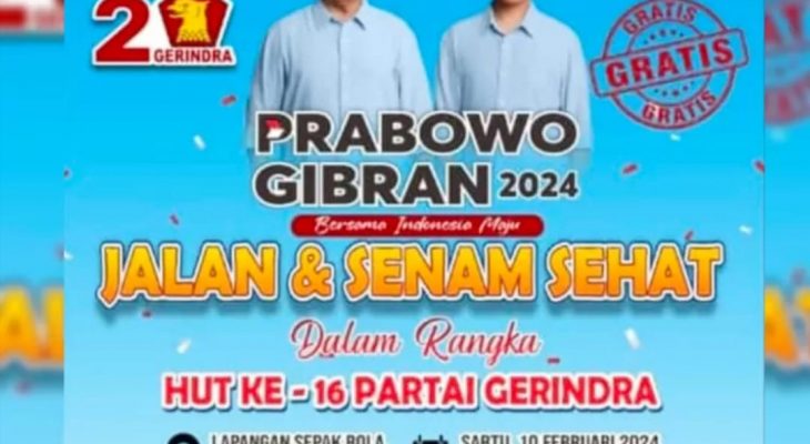 HUT ke-16, Gerindra Aceh Tamiang Gelar Jalan Sehat Prabowo-Gibran, Besok!