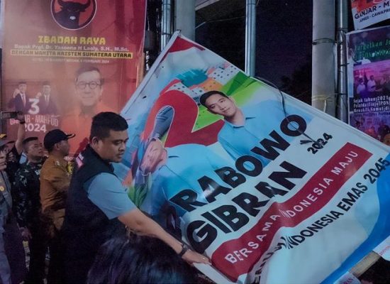 Masa Tenang Dimulai, Minggu Dini Hari Bobby Nasution Bersama KPU  dan Bawaslu Medan Tertibkan Alat Peraga  Kampanye