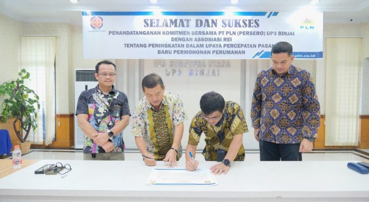 Kinerja 5 Tahun Kepemimpinan Erick Thohir, PLN UP3 Binjai Teken Penandatanganan Komitmen Bersama Asosiasi REI Sumut