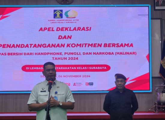 Komitmen Bersih dari Halinar, Lapas Kelas I Surabaya Gelar Deklarasi dan Penandatanganan Pakta Integritas Bersama BNNK Sidoarjo