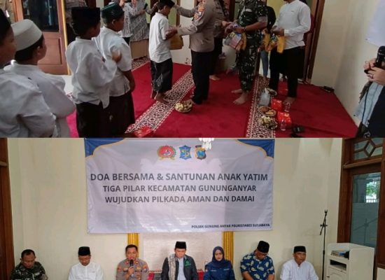 Doa Bersama dan Santunan Anak Yatim Tiga Pilar Kecamatan Gunung Anyar Wujudkan Pilkada Aman dan Damai