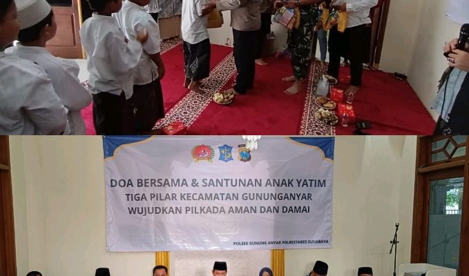 Doa Bersama dan Santunan Anak Yatim Tiga Pilar Kecamatan Gunung Anyar Wujudkan Pilkada Aman dan Damai