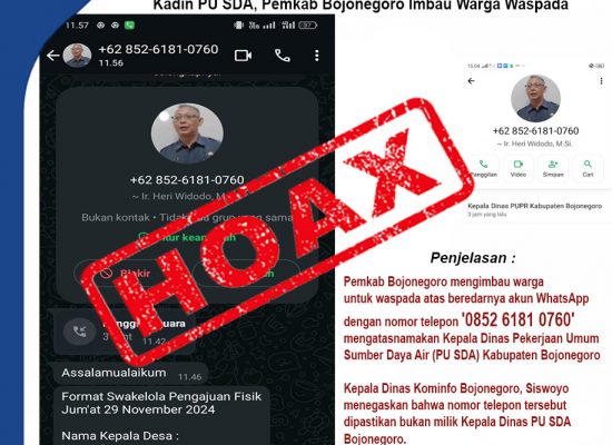 Pemkab Bojonegoro Imbau Warga Waspada Akun WhatsApp Palsu Mengatasnakan Kadin PU-SDA
