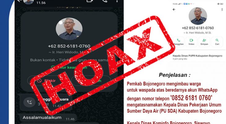 Pemkab Bojonegoro Imbau Warga Waspada Akun WhatsApp Palsu Mengatasnakan Kadin PU-SDA