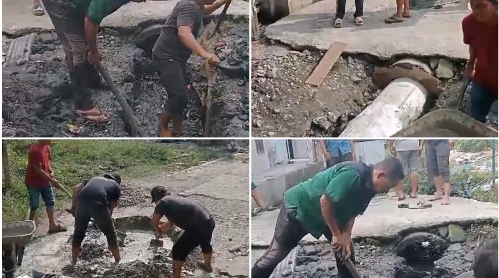 Pemerintah Tutup Mata, Warga Antar Kelurahan Gotong Royong Perbaiki Drainase Yang Rusak