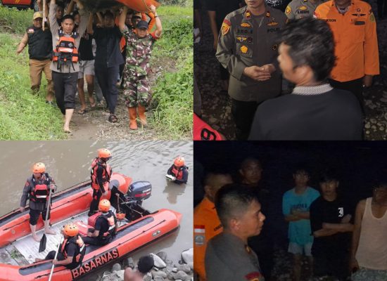 Kapolsek Tuntungan Terjun Langsung Cari Anak yang Hanyut Terseret Arus di Sungai Lau Belawan