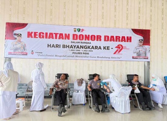 Donor Darah Polres Pidie Jelang HUT Bhayangkara ke-79, Terkumpul 147 Kantong Darah