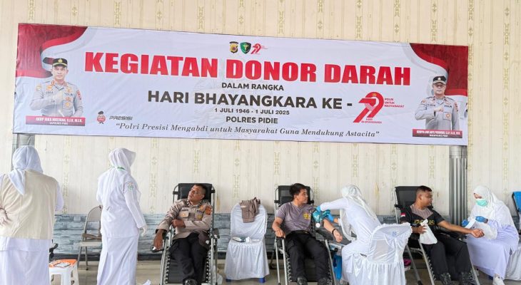 Donor Darah Polres Pidie Jelang HUT Bhayangkara ke-79, Terkumpul 147 Kantong Darah