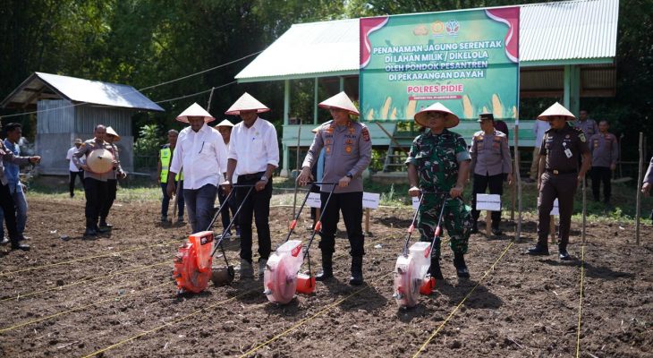 Dorong Ketahanan Pangan, Kapolres Pidie Tanam Jagung Serentak di Lahan Pesantren