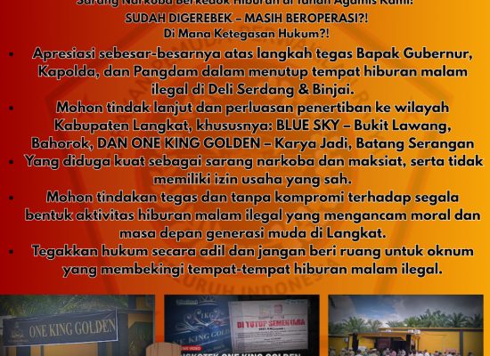 GPPRSI Sumut Akan Gelar Aksi Damai Tuntut Penutupan Tempat Hiburan Malam di Langkat