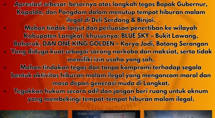 GPPRSI Sumut Akan Gelar Aksi Damai Tuntut Penutupan Tempat Hiburan Malam di Langkat