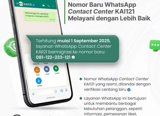 KAI Umumkan Nomor Baru WhatsApp Contact Center KAI121 Mulai 1 September 2025