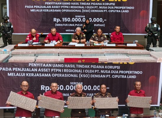 Kejati Sumut Terima Pengembalian Kerugian Negara Rp150 Miliar dari Kasus Korupsi Penjualan Aset PTPN I