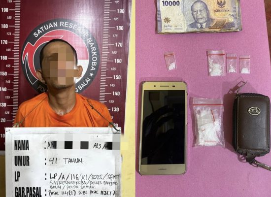 Satresnarkoba Polres Tanjung Balai Ringkus Pria di Teluk Nibung, Sita Barang Bukti Sabu