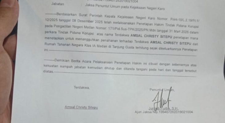 Terdakwa Korupsi Amsal Sitepu Keluar dari Rutan Medan, Kejari Karo dan Rutan Beri Penjelasan Berbeda