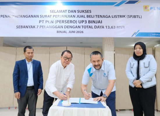 PLN Binjai Teken SPJBTL dengan Tujuh Pelanggan, Tambahan Daya 13,63 MVA Dorong Investasi dan Pertumbuhan Ekonomi