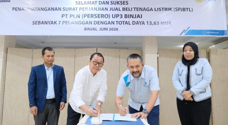 PLN Binjai Teken SPJBTL dengan Tujuh Pelanggan, Tambahan Daya 13,63 MVA Dorong Investasi dan Pertumbuhan Ekonomi