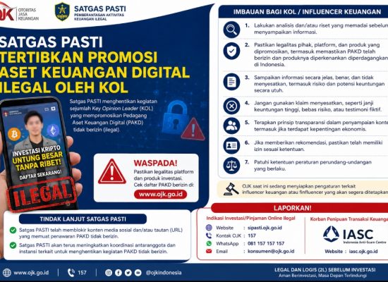 Satgas PASTI Tertibkan Promosi Aset Keuangan Digital Ilegal, Sejumlah KOL Diminta Hapus Konten