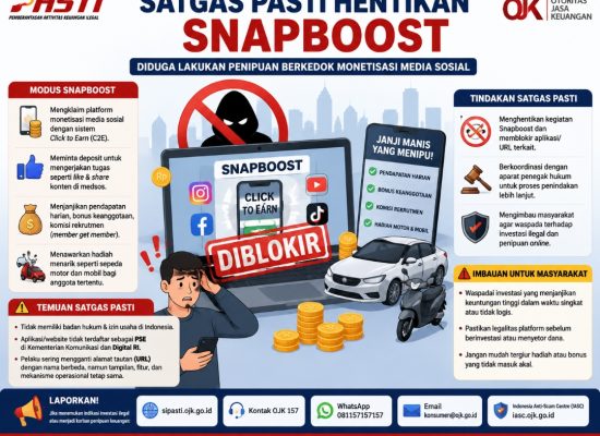 Satgas PASTI Hentikan Snapboost, Diduga Jalankan Skema Penipuan Berkedok Monetisasi Media Sosial