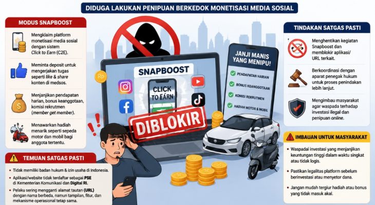 Satgas PASTI Hentikan Snapboost, Diduga Jalankan Skema Penipuan Berkedok Monetisasi Media Sosial